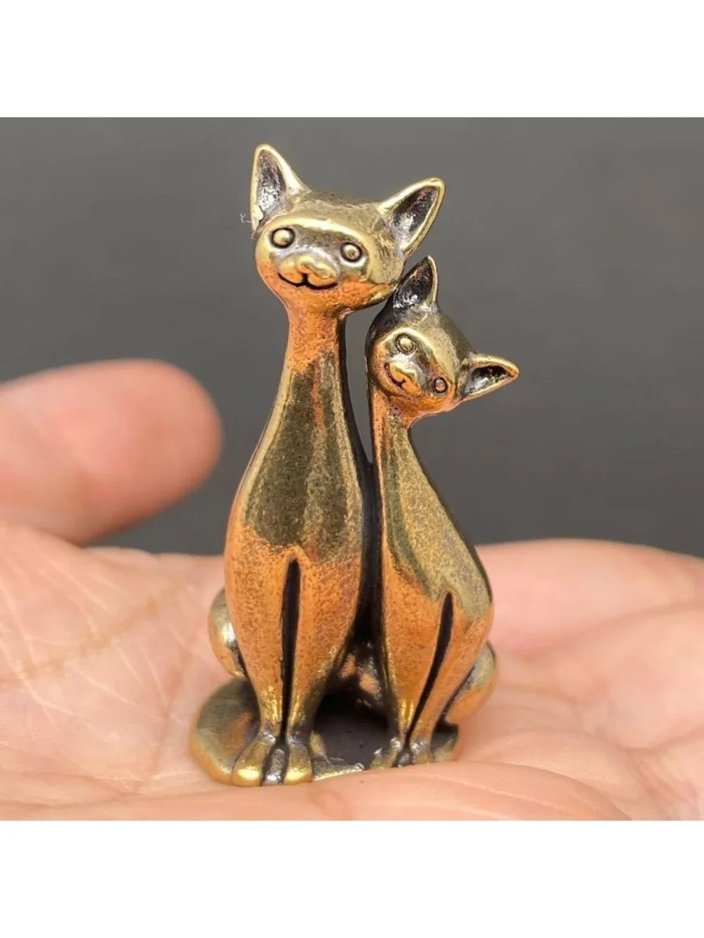 Brass Cat Couple Figurine Miniature Love Totem Altar Decor Spirit Animal - Picture 1 of 4